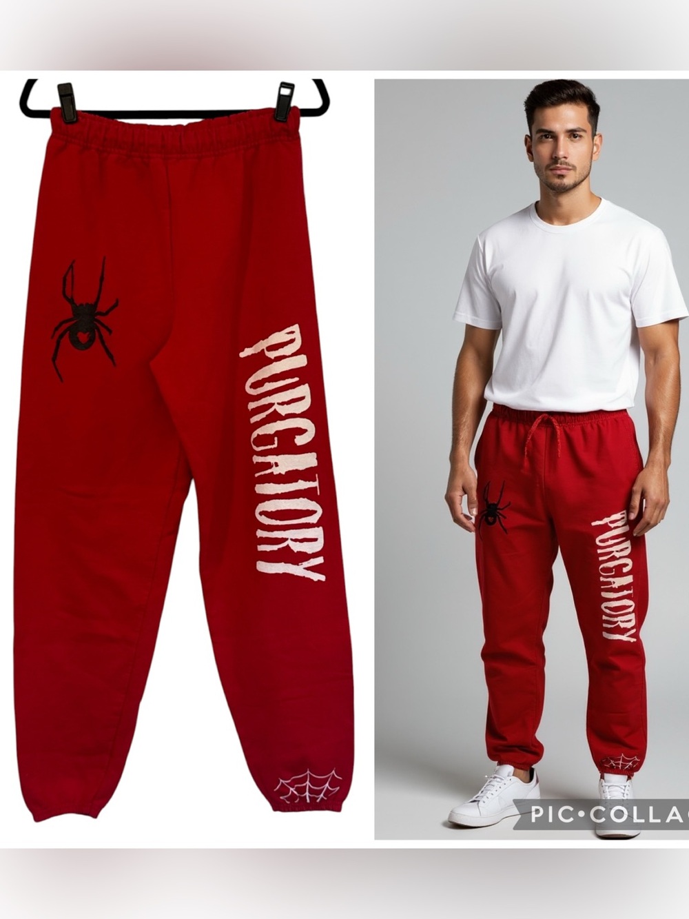 Purgatory Spider Graphic Jogger Sweatpants Red Black White Size M